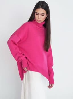 image-Women's Fashionable All-match Solid Color Turtleneck Sweater
