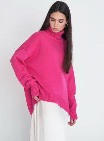 image-Women's Fashionable All-match Solid Color Turtleneck Sweater
