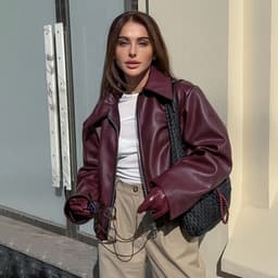 image-Retro Biker's Style Wine Red European And American Handsome Matte Leather Jacket Coat