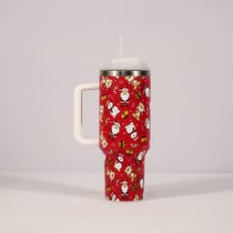 image-New Christmas Pattern Mug With Handle Lid Straw Drinkware Stainless Steel Vacuum Tumbler Large Capacity Car Travel Coffee Cup