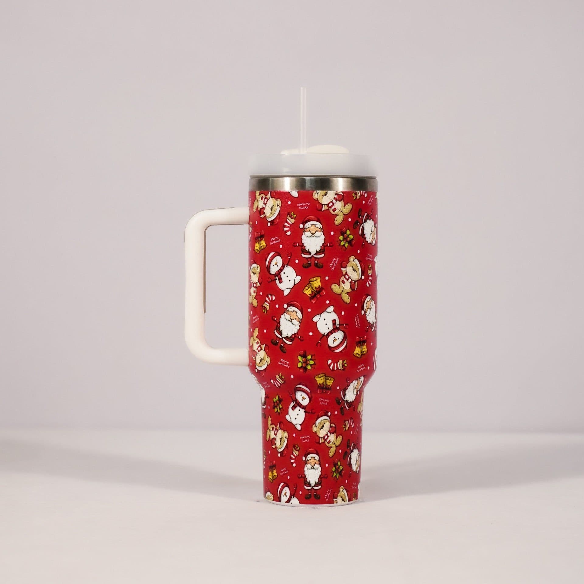 image-New Christmas Pattern Mug With Handle Lid Straw Drinkware Stainless Steel Vacuum Tumbler Large Capacity Car Travel Coffee Cup
