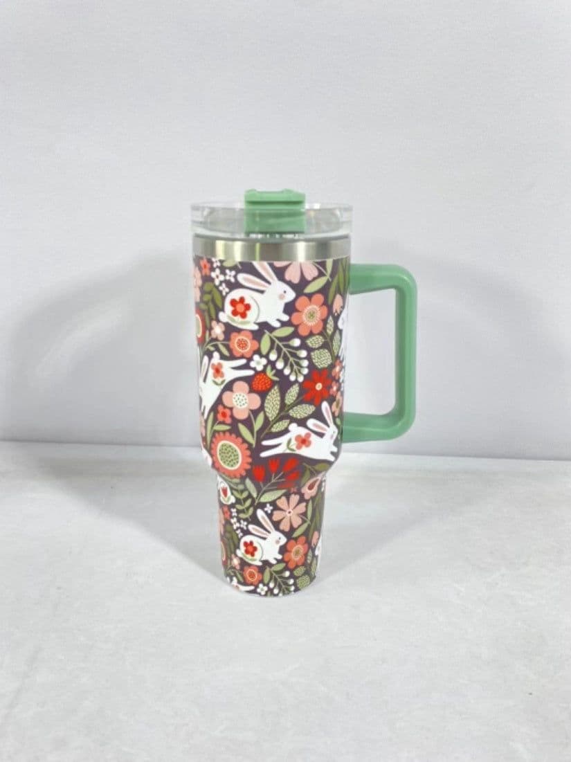 image-New Christmas Pattern Mug With Handle Lid Straw Drinkware Stainless Steel Vacuum Tumbler Large Capacity Car Travel Coffee Cup