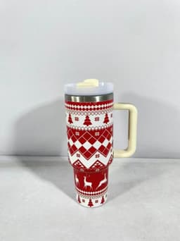 image-New Christmas Pattern Mug With Handle Lid Straw Drinkware Stainless Steel Vacuum Tumbler Large Capacity Car Travel Coffee Cup