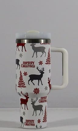 image-New Christmas Pattern Mug With Handle Lid Straw Drinkware Stainless Steel Vacuum Tumbler Large Capacity Car Travel Coffee Cup