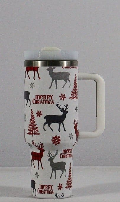 image-New Christmas Pattern Mug With Handle Lid Straw Drinkware Stainless Steel Vacuum Tumbler Large Capacity Car Travel Coffee Cup