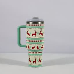 image-New Christmas Pattern Mug With Handle Lid Straw Drinkware Stainless Steel Vacuum Tumbler Large Capacity Car Travel Coffee Cup