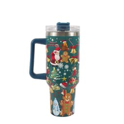 image-New Christmas Pattern Mug With Handle Lid Straw Drinkware Stainless Steel Vacuum Tumbler Large Capacity Car Travel Coffee Cup