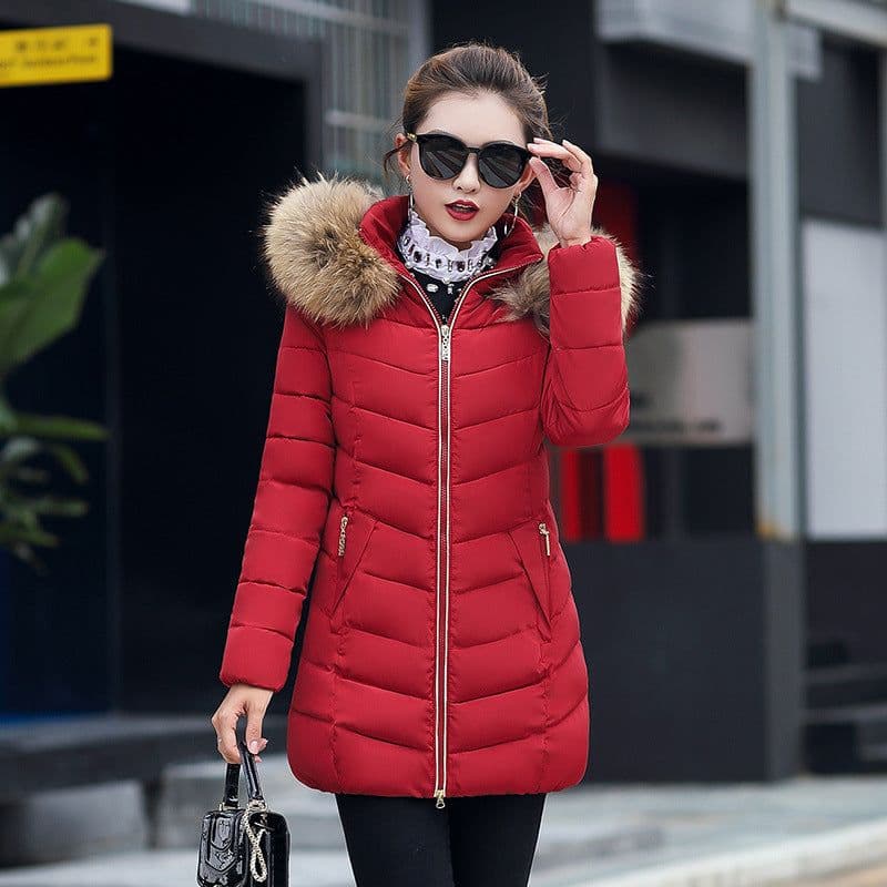 image-Fur collar down cotton