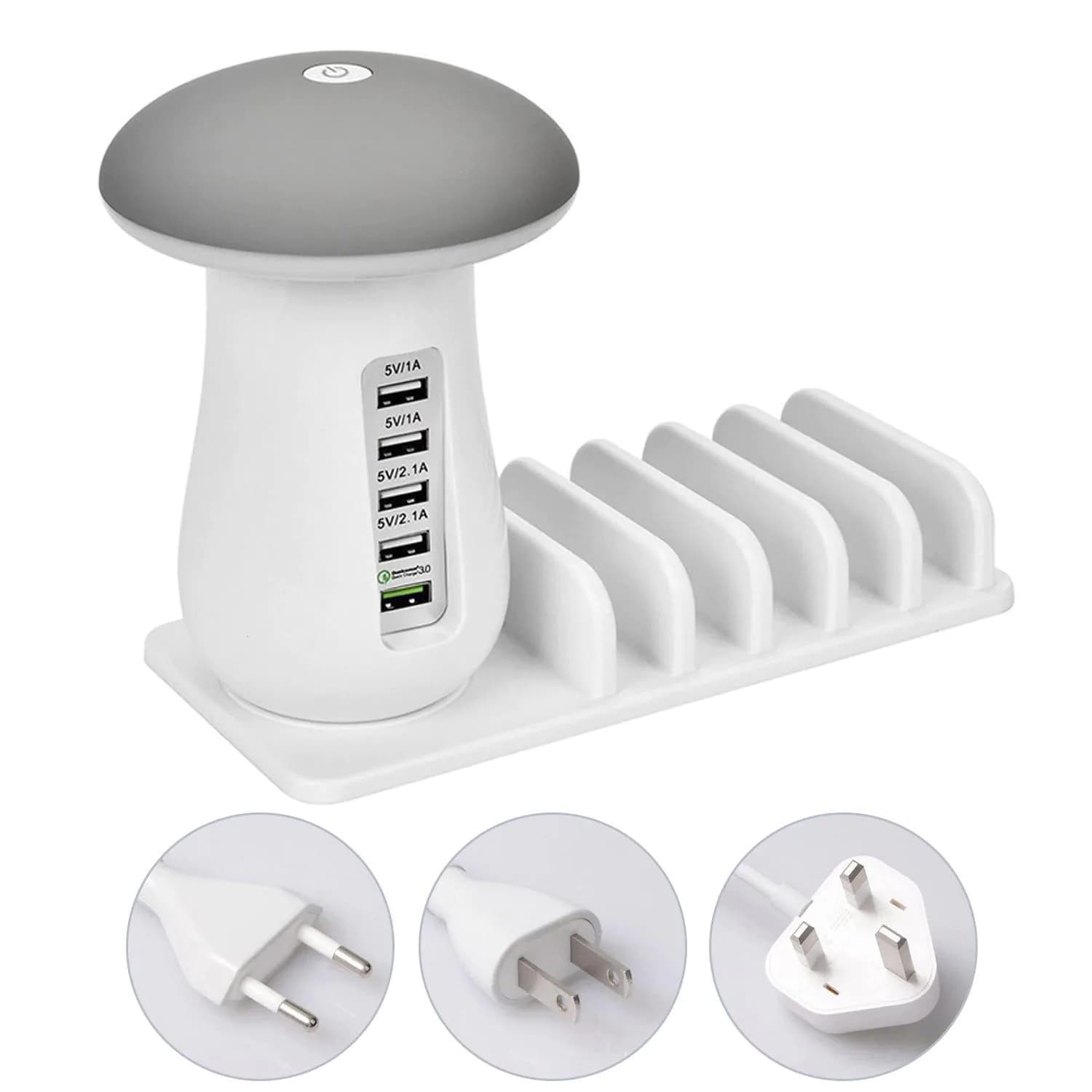 image-Compatible With Besegad Mushroom LED Light Lamp USB Charging Dock Station Organizer With 5-Port For Galaxy Smart Tablet