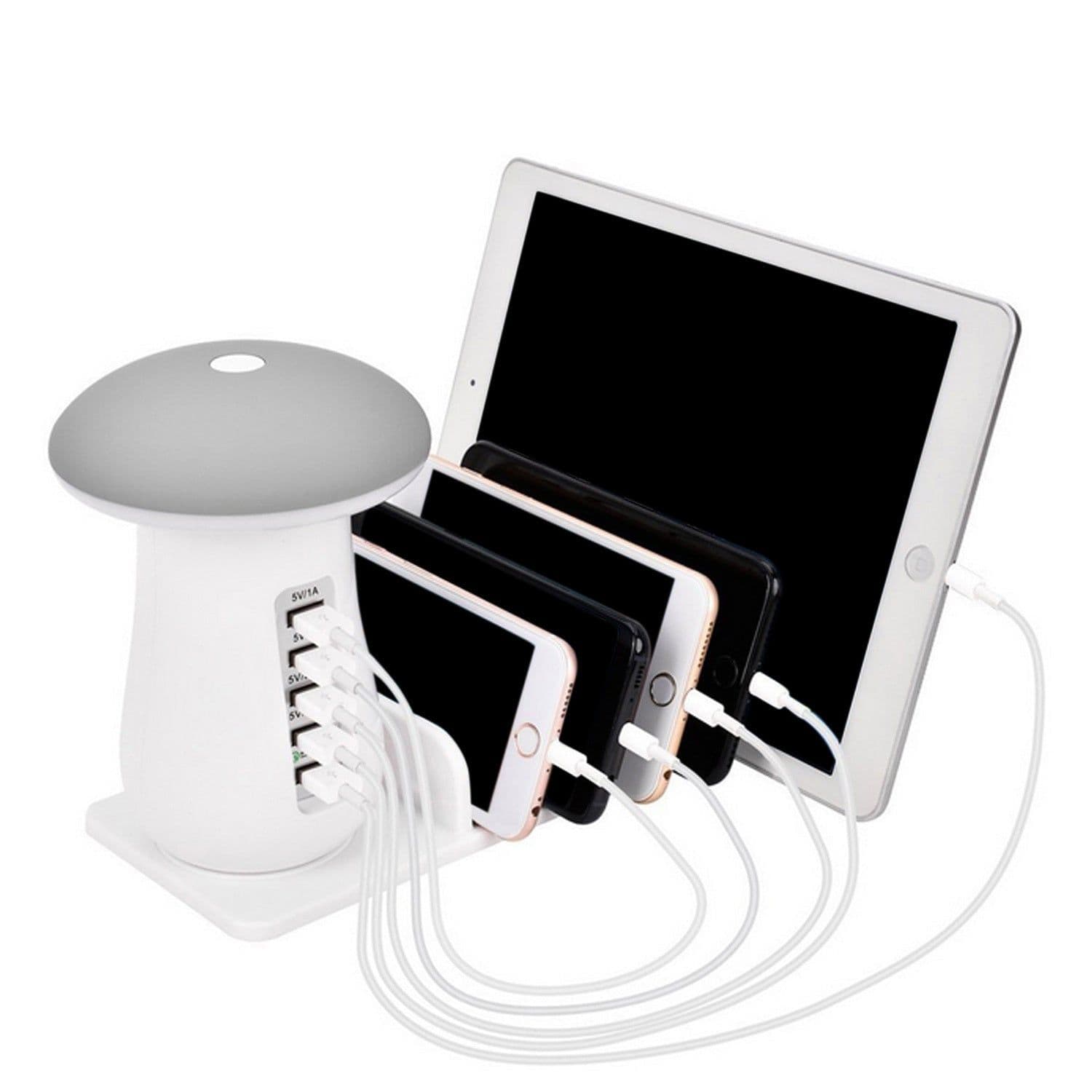 image-Compatible With Besegad Mushroom LED Light Lamp USB Charging Dock Station Organizer With 5-Port For Galaxy Smart Tablet