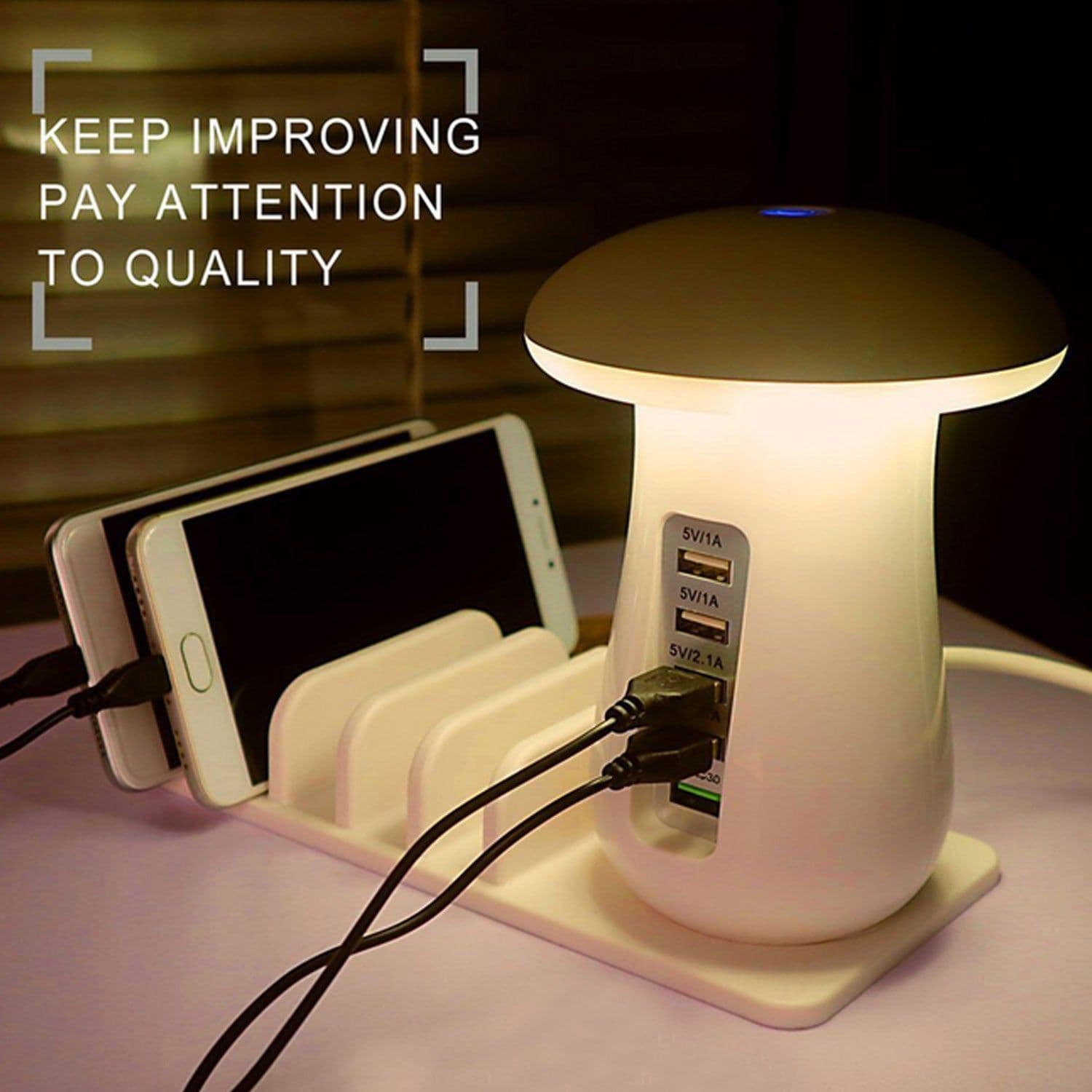 image-Compatible With Besegad Mushroom LED Light Lamp USB Charging Dock Station Organizer With 5-Port For Galaxy Smart Tablet