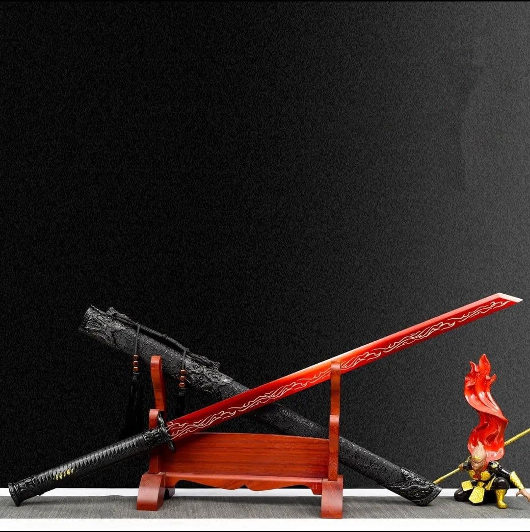 image-Blazing Flame Integral Tang Dynasty Horizontal Sword High Manganese Steel Self-Defense Cold Weapon Collection-Grade Unsharpened