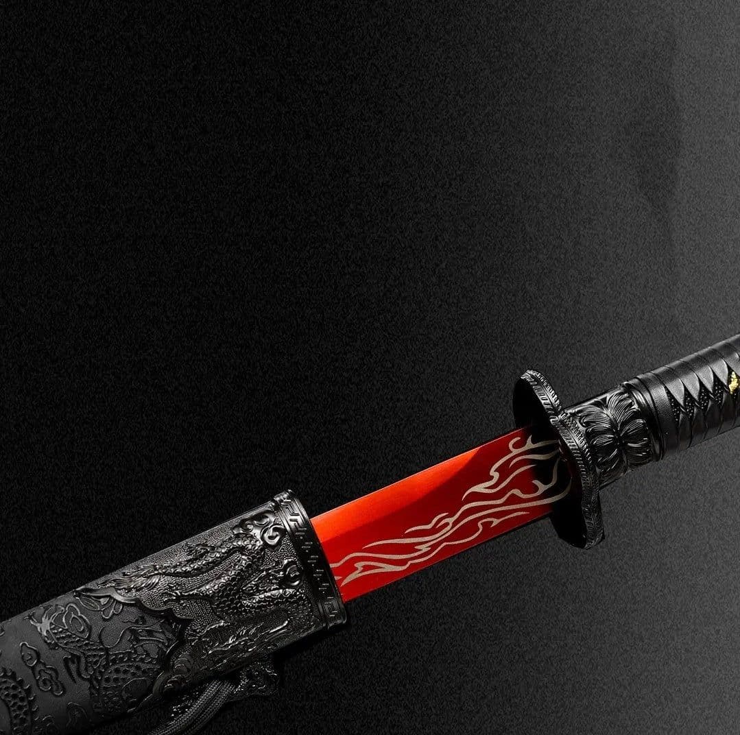 image-Blazing Flame Integral Tang Dynasty Horizontal Sword High Manganese Steel Self-Defense Cold Weapon Collection-Grade Unsharpened