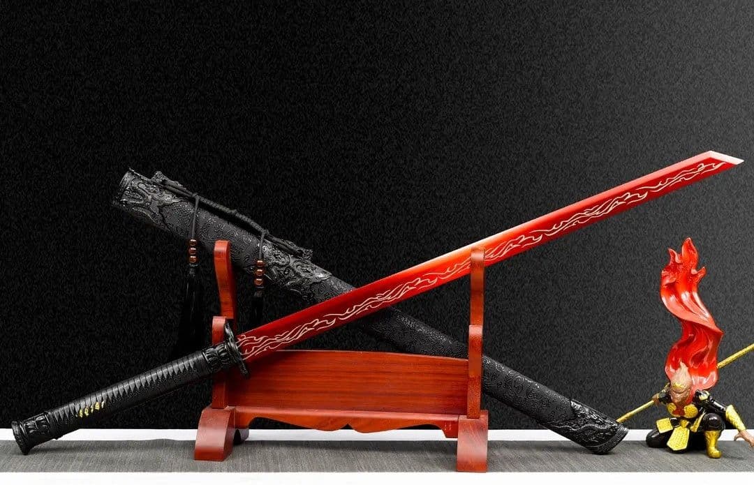 image-Blazing Flame Integral Tang Dynasty Horizontal Sword High Manganese Steel Self-Defense Cold Weapon Collection-Grade Unsharpened