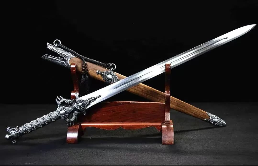 image-Xiehun Sword One-piece Hundred-Refined Pattern Steel Collectible Cold Weapon Unsharpened Not For Self-Defense