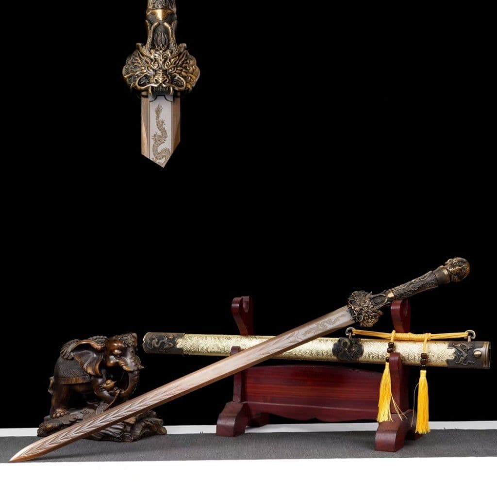 image-Long Style Integrated High Manganese Steel Swords Tang Jian, Dragon King Sword, Han Jian Unsharpened Cold Weapons For Self Defense & Decoration