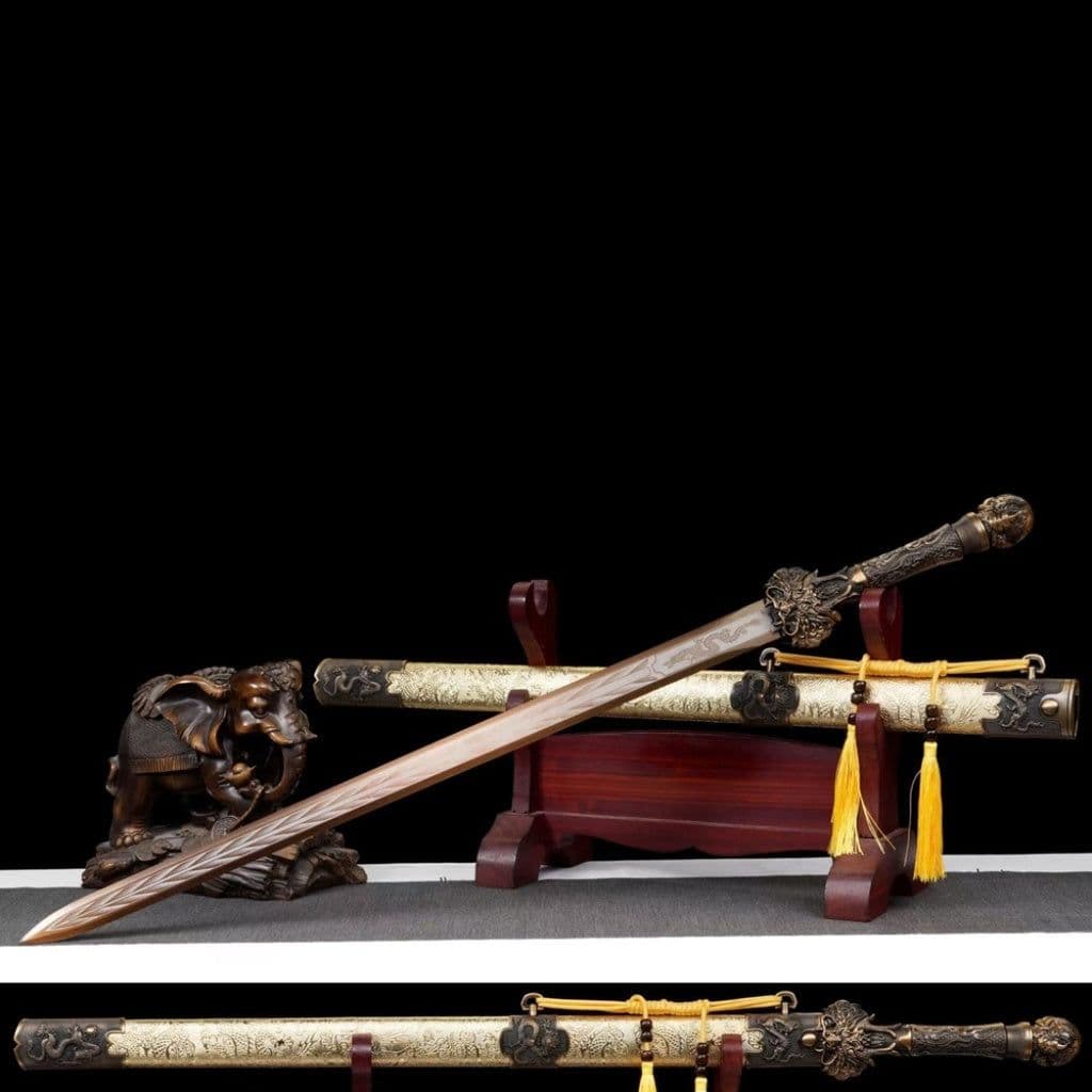 image-Long Style Integrated High Manganese Steel Swords Tang Jian, Dragon King Sword, Han Jian Unsharpened Cold Weapons For Self Defense & Decoration
