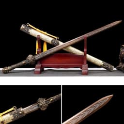 image-Long Style Integrated High Manganese Steel Swords Tang Jian, Dragon King Sword, Han Jian Unsharpened Cold Weapons For Self Defense & Decoration