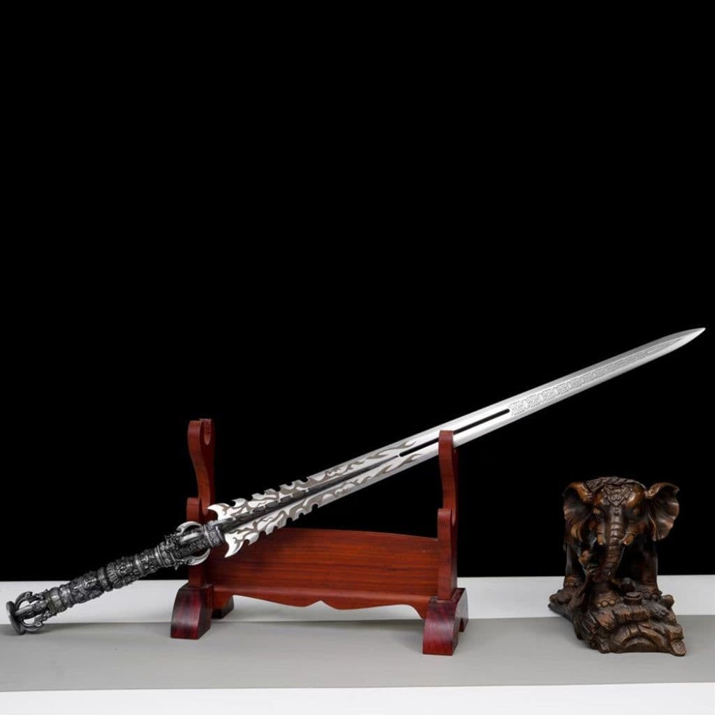 image-Long Style Han Jian, Demon Subduing Sword, High Manganese Steel Battle Sword Unsharpened Cold Weapon For Self-Defense, Decoration