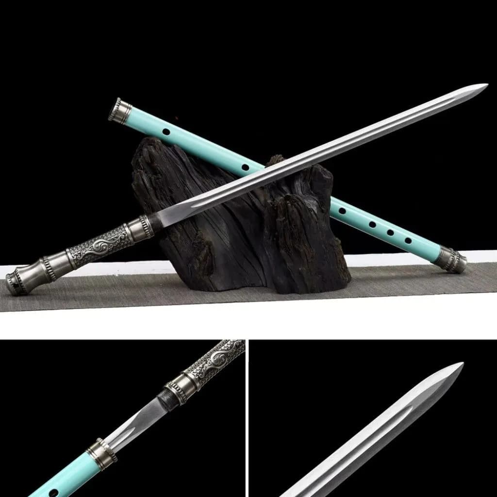image-Integrated Sword & Blade Handmade Long Blade Flute Sword Blade-in-Staff Sword Extended Staff Blade Musical Instrument Gift Unsharpened