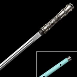 image-Integrated Sword & Blade Handmade Long Blade Flute Sword Blade-in-Staff Sword Extended Staff Blade Musical Instrument Gift Unsharpened