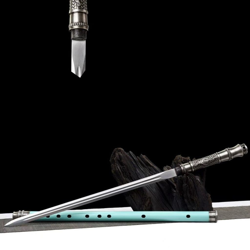 image-Integrated Sword & Blade Handmade Long Blade Flute Sword Blade-in-Staff Sword Extended Staff Blade Musical Instrument Gift Unsharpened