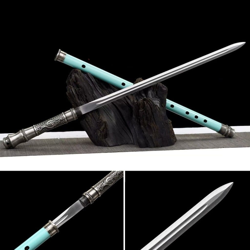 image-Integrated Sword & Blade Handmade Long Blade Flute Sword Blade-in-Staff Sword Extended Staff Blade Musical Instrument Gift Unsharpened