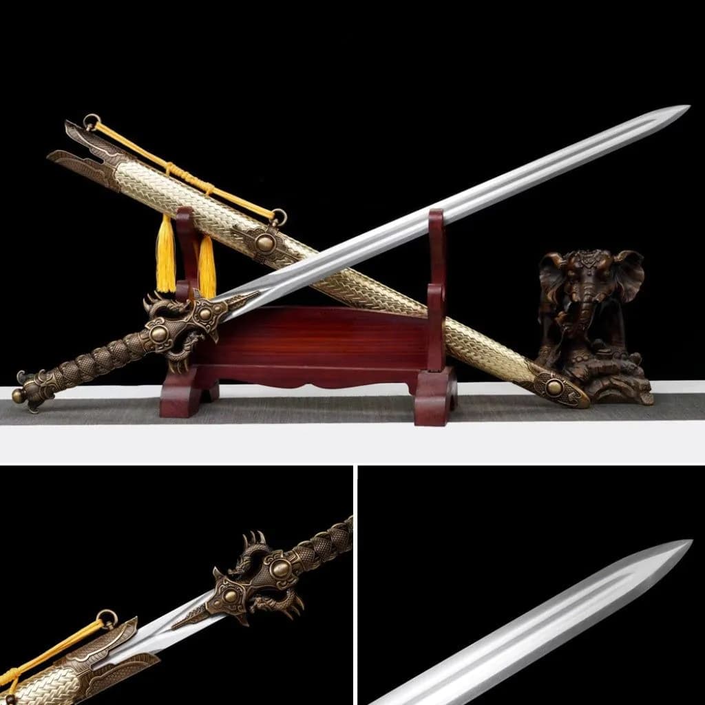 image-Long Dragon Emperor Sword Long-Style Ancient Sword Han-Style Sword Integrally Forged Manganese Steel Hard Sword Tang-Style Horizontal Sword Weapon Unsharpened