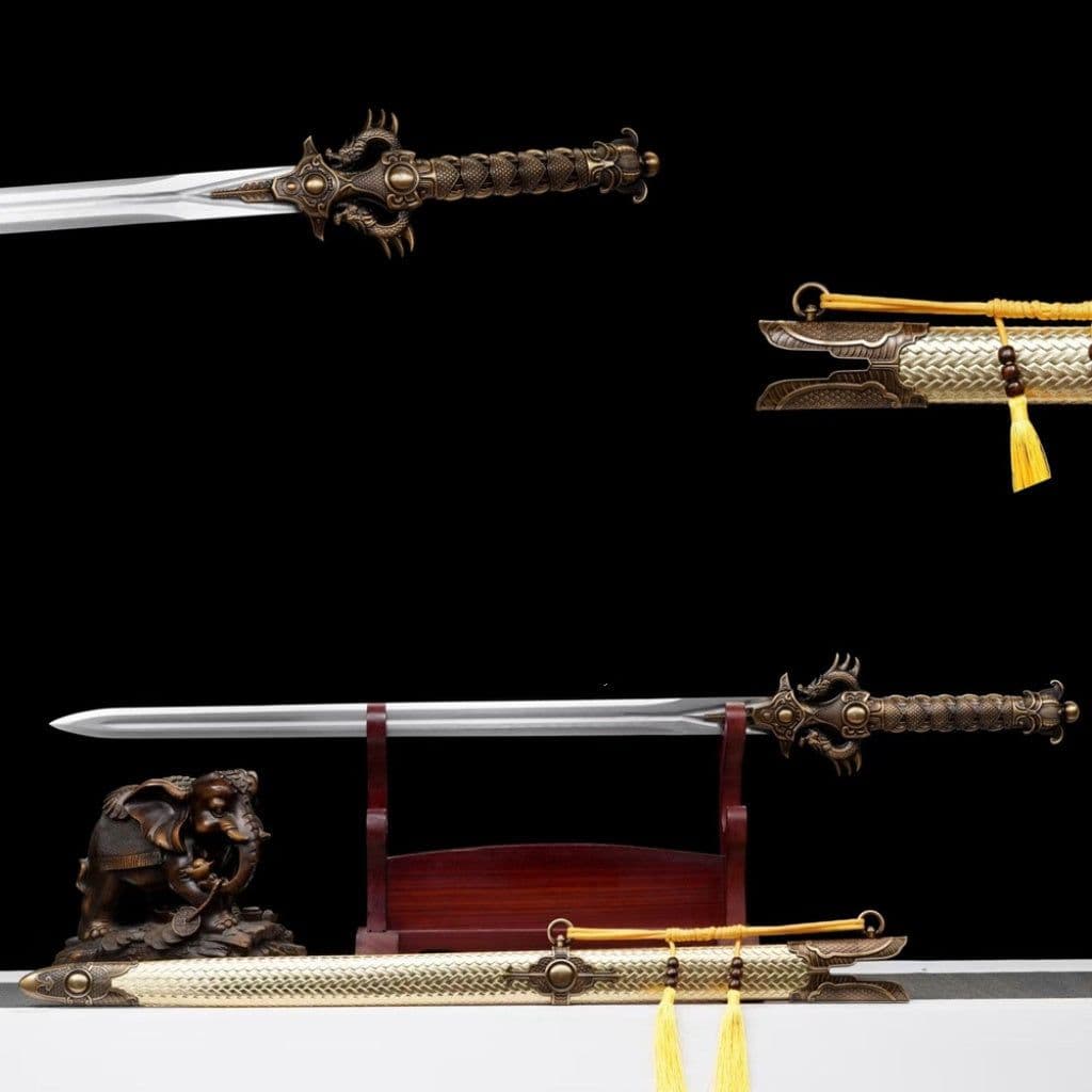 image-Long Dragon Emperor Sword Long-Style Ancient Sword Han-Style Sword Integrally Forged Manganese Steel Hard Sword Tang-Style Horizontal Sword Weapon Unsharpened