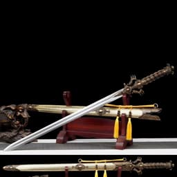 image-Long Dragon Emperor Sword Long-Style Ancient Sword Han-Style Sword Integrally Forged Manganese Steel Hard Sword Tang-Style Horizontal Sword Weapon Unsharpened