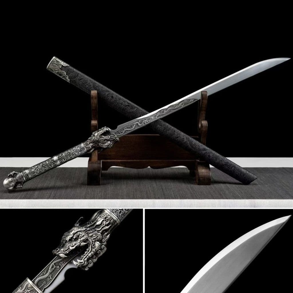 image-Ancient-Style Han Sword Hand-Forged Cold Weapon Collectible Gift Decoration High Manganese Steel Integral Double Edged Unsharpened