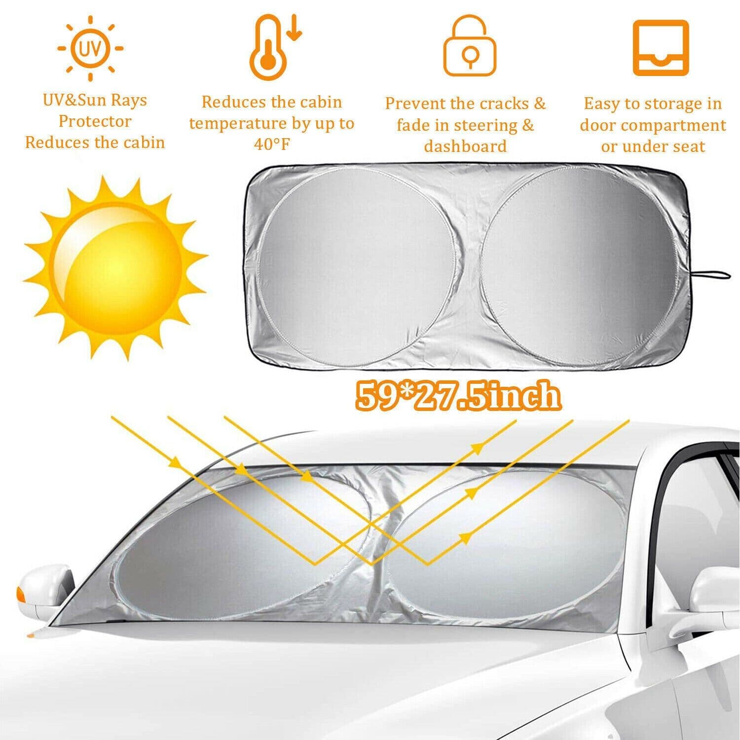 image-Foldable Car Windshield Visor Sun Protector Cover Front Rear Sun Block Window Sun Shade Auto Sunshade With Suction Cup For Blocking UV Ray And Keeping Cooling