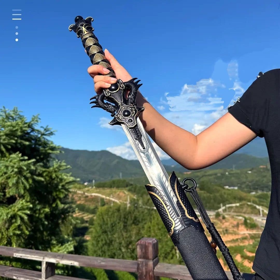 image-Black Mofeng Sword From Longquan City One-piece High Manganese Steel Collectible Cold Weapon Unsharpened Not For Self-Defense