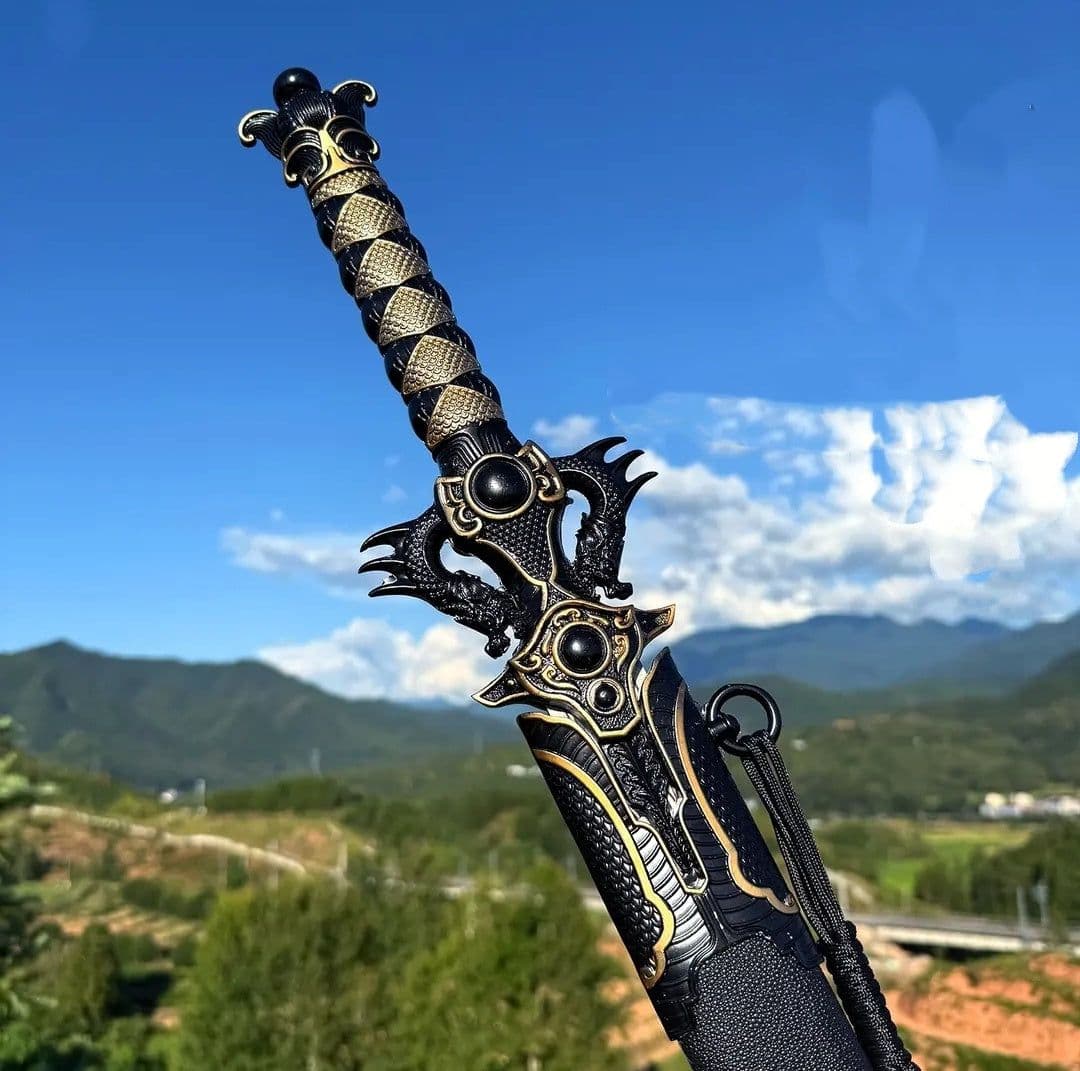 image-Black Mofeng Sword From Longquan City One-piece High Manganese Steel Collectible Cold Weapon Unsharpened Not For Self-Defense