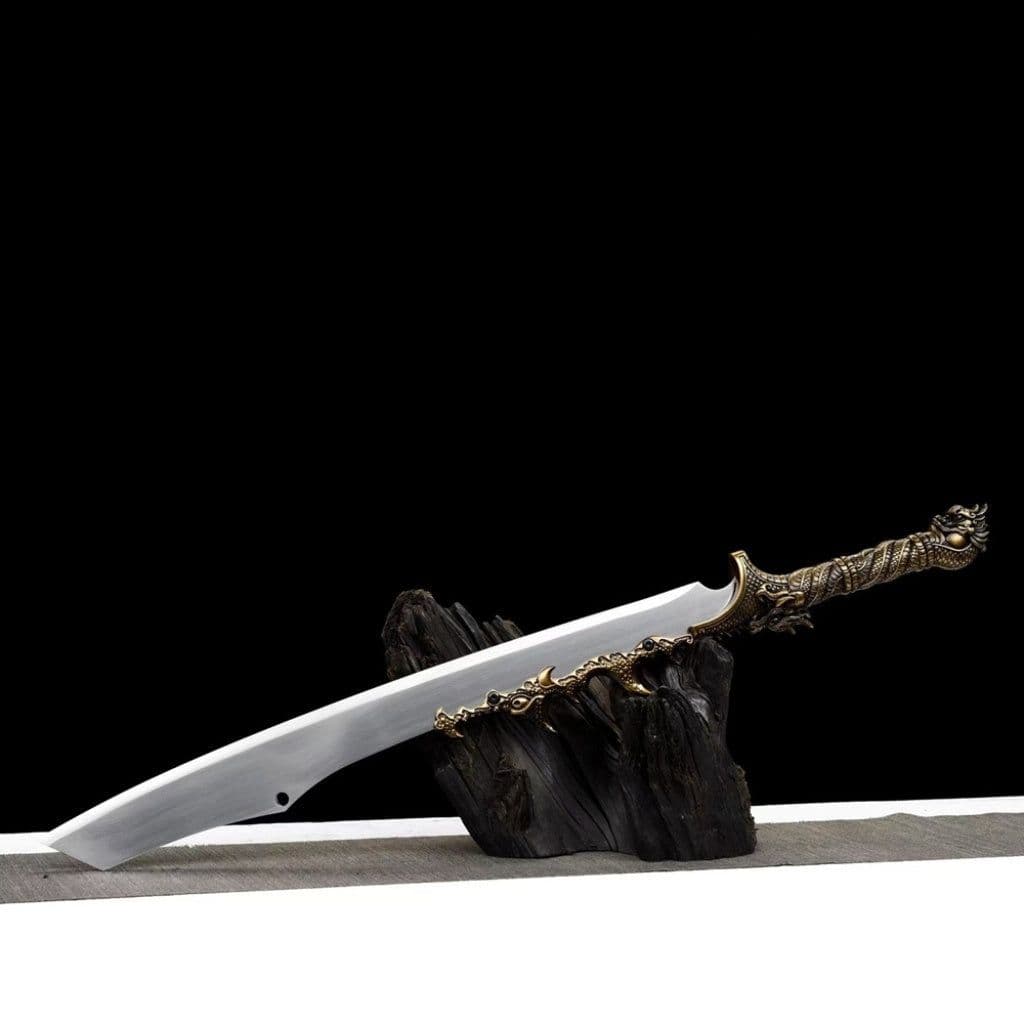 image-Integrated Blades Flaming Frenzy Saber, Dragon Slaying Saber, Long Style Ox Tail Saber High Manganese Steel Unsharpened Cold Weapon Crafts