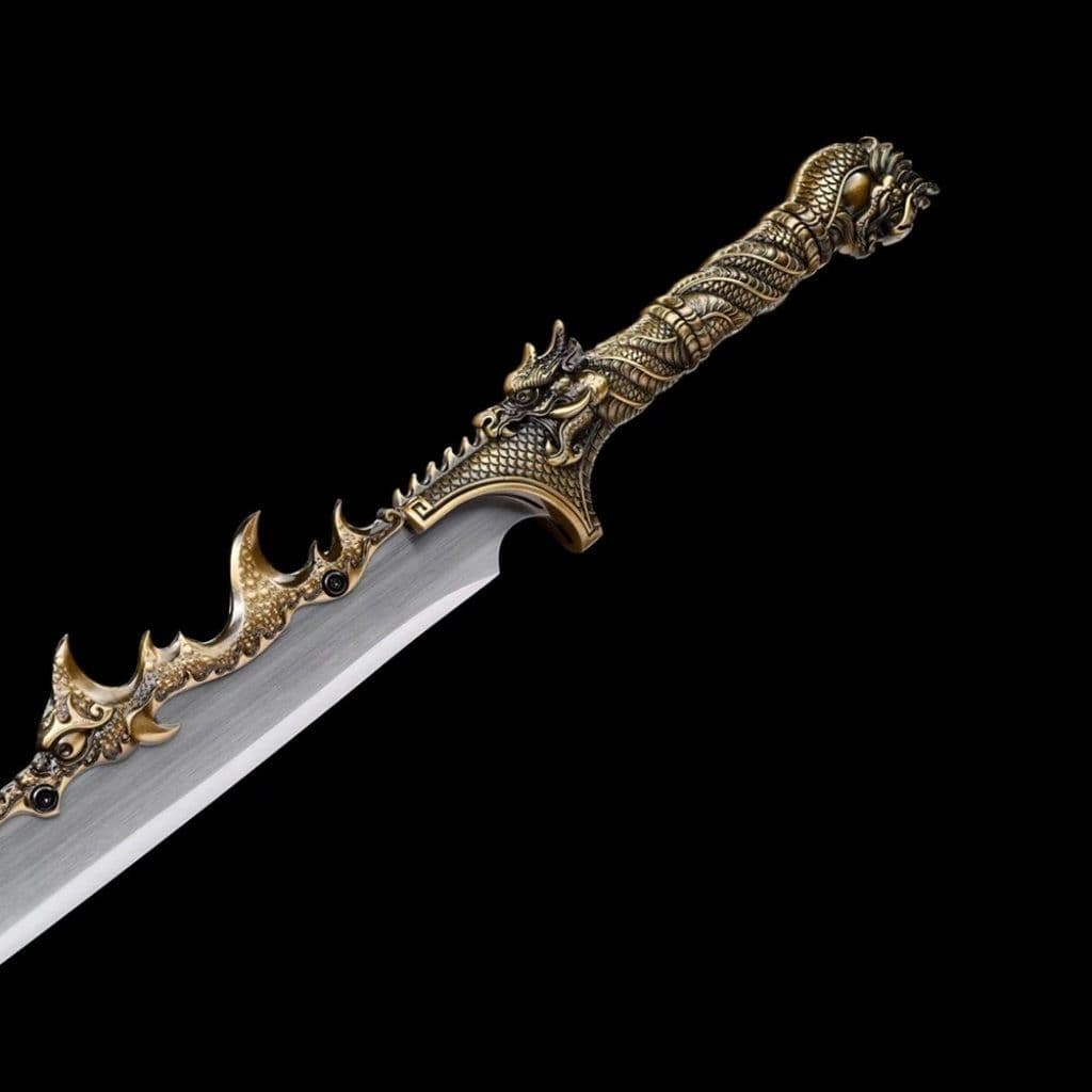 image-Integrated Blades Flaming Frenzy Saber, Dragon Slaying Saber, Long Style Ox Tail Saber High Manganese Steel Unsharpened Cold Weapon Crafts
