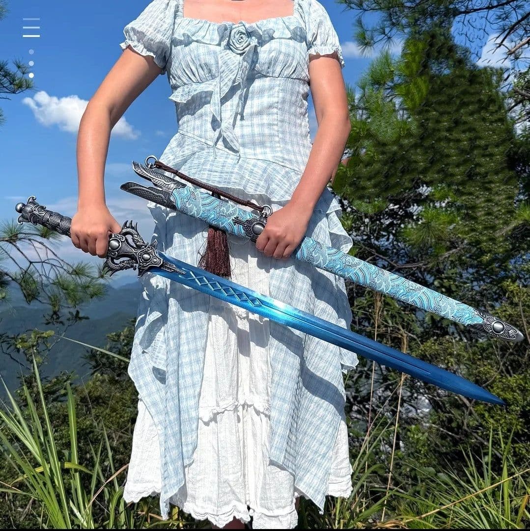 image-Blue Xingyuan Sword From Longquan City One-piece High Manganese Steel Collectible Cold Weapon Unsharpened Not For Self-Defense