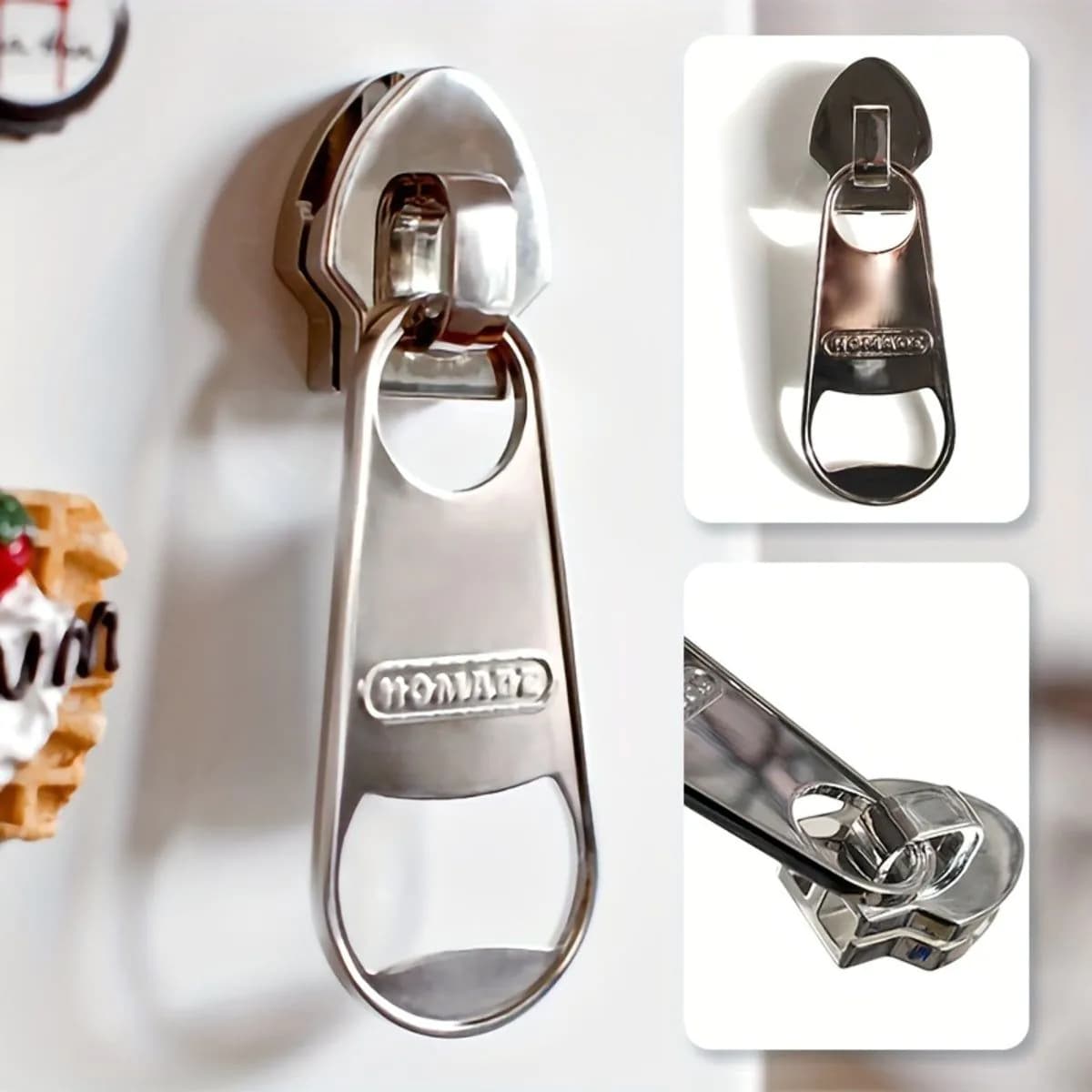 image-Creative Large Magnetic Zipper Bottle Opener Beer Bottle Opener With Refrigerator Sticker Creative Large Size Beer Opener With Personalized Lever Design