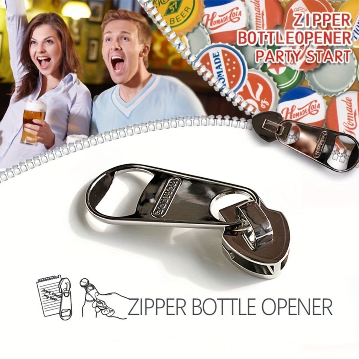 image-Creative Large Magnetic Zipper Bottle Opener Beer Bottle Opener With Refrigerator Sticker Creative Large Size Beer Opener With Personalized Lever Design