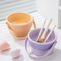 image-Makeup Brush Cleaning Bowl Beauty Egg Cleaning Tool Storage Set Brush Powder Puff Dry Cleaning Silicone Drying Shelf