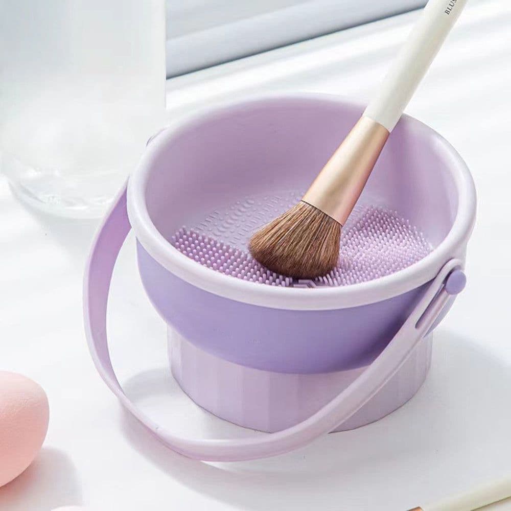 image-Makeup Brush Cleaning Bowl Beauty Egg Cleaning Tool Storage Set Brush Powder Puff Dry Cleaning Silicone Drying Shelf