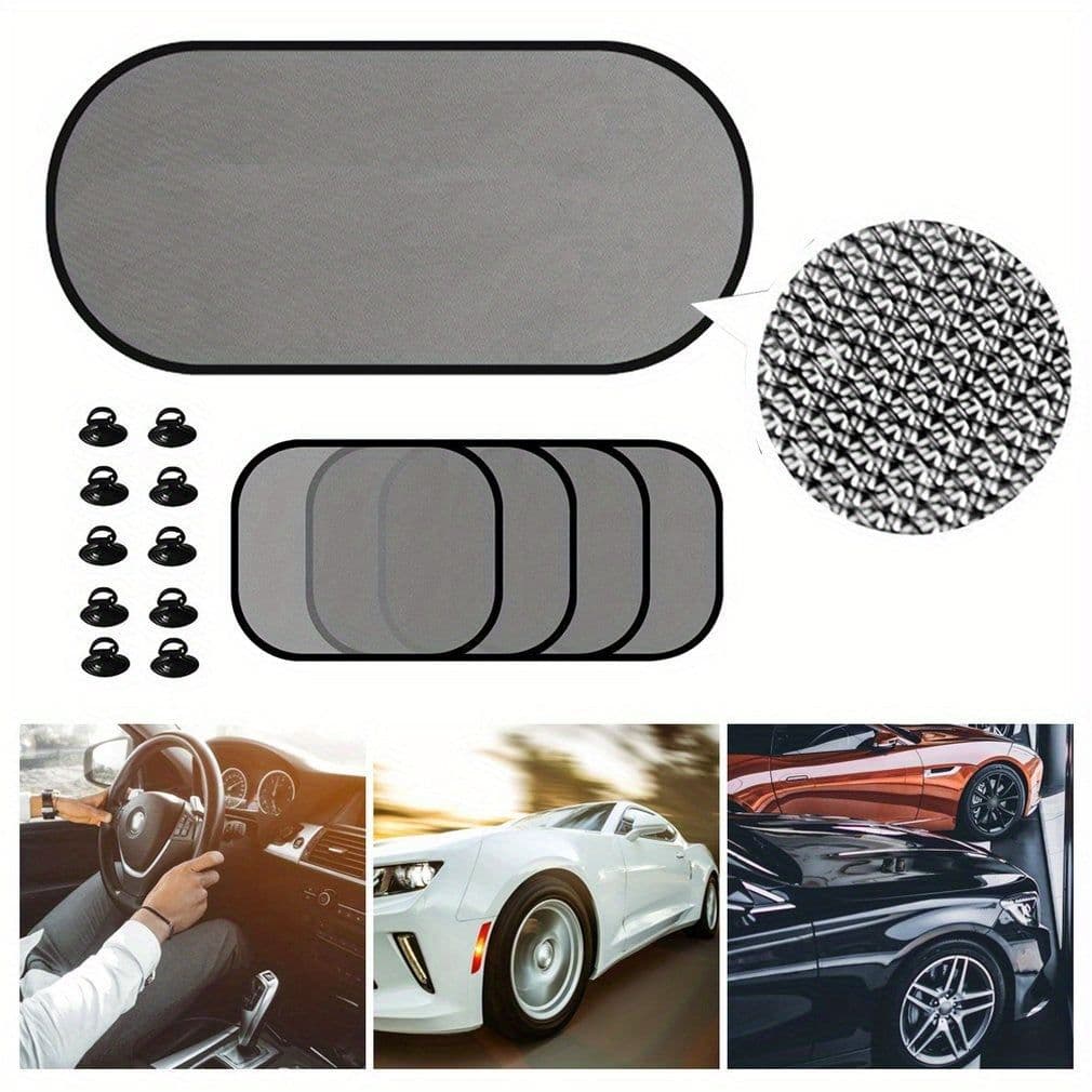 image-Side Window Sunshade Sock Screen Shade Pack Of 5 Block Sun Rays To Keep Car Interior Cool And Comfortable Elasticized Universal Fit Mesh Sun Shade For Car, Truck, SUV, Van