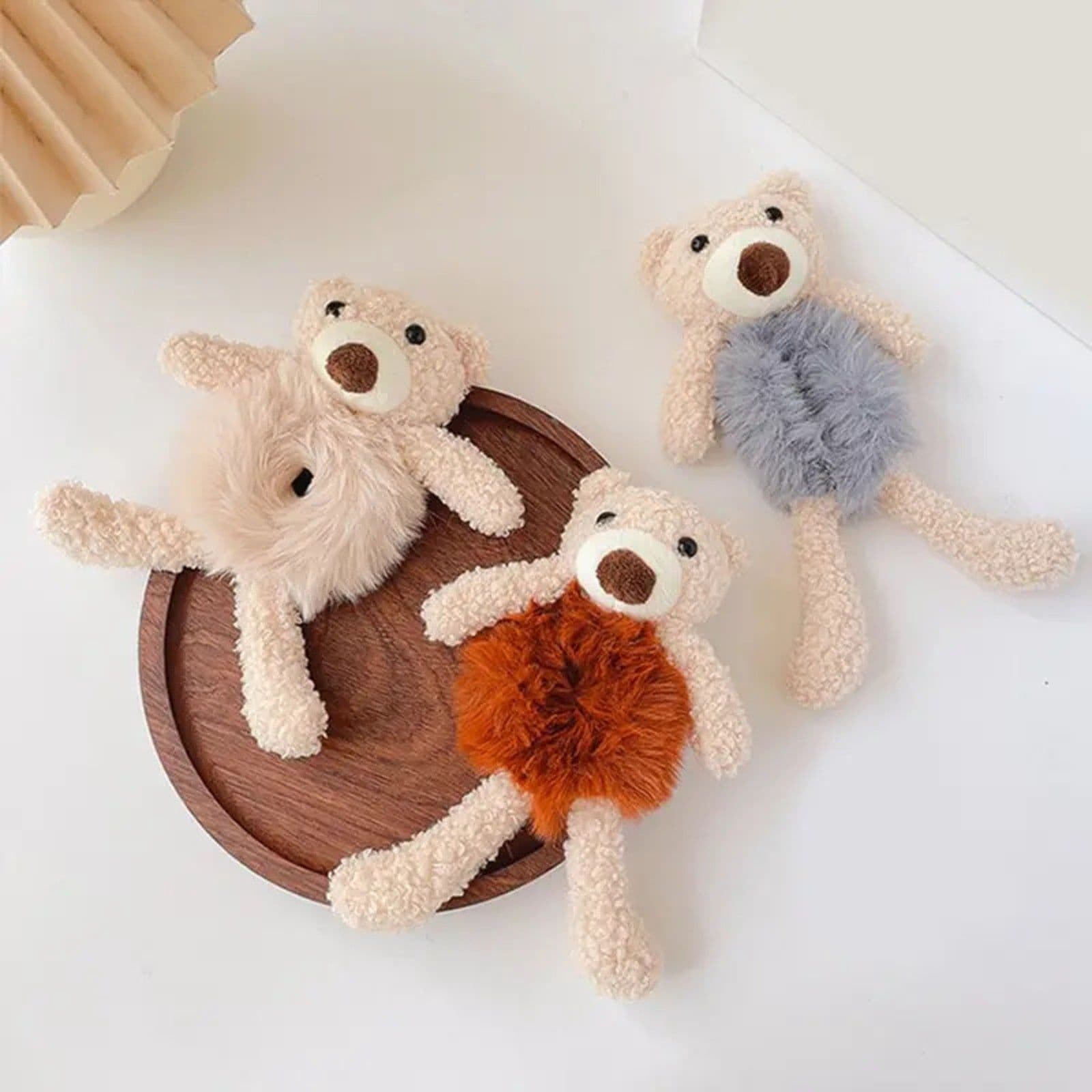 image-Girls Lovely Scrunchies Cute Bear Hair Band Rabbit Fur Hair Rope Soft Warm Rubber Band Pretty Hair Accessories