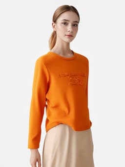 image-100 Cashmere Women's Round Neck Long Sleeve Pullover