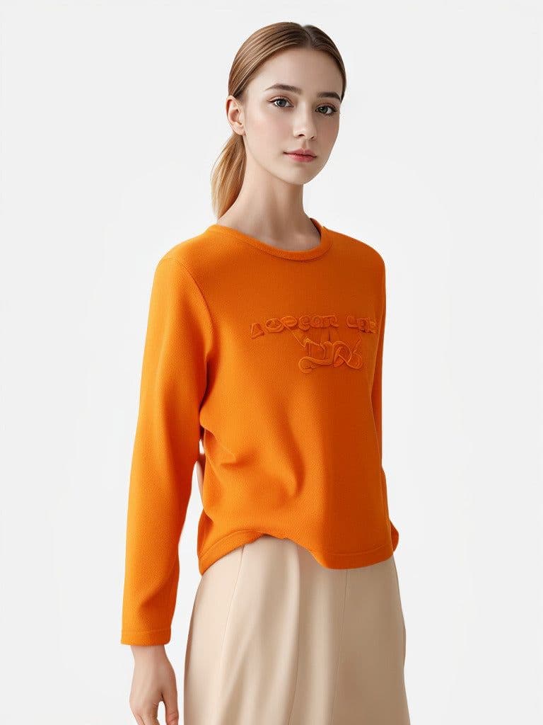 image-100 Cashmere Women's Round Neck Long Sleeve Pullover