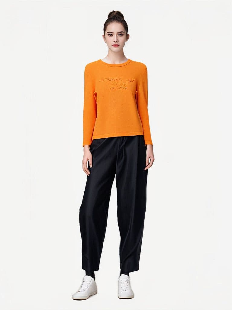 image-100 Cashmere Women's Round Neck Long Sleeve Pullover