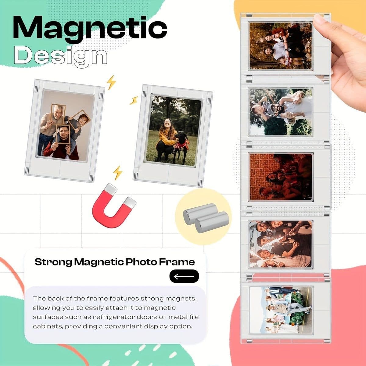 image-Creative Magnetic Small Photo Frame, DIY Magnetic Sheet Versatile Combination Display Frame Magnetic Picture Frame Mini Picture Frames Set For Refrigerator Wallet Size Picture Frames