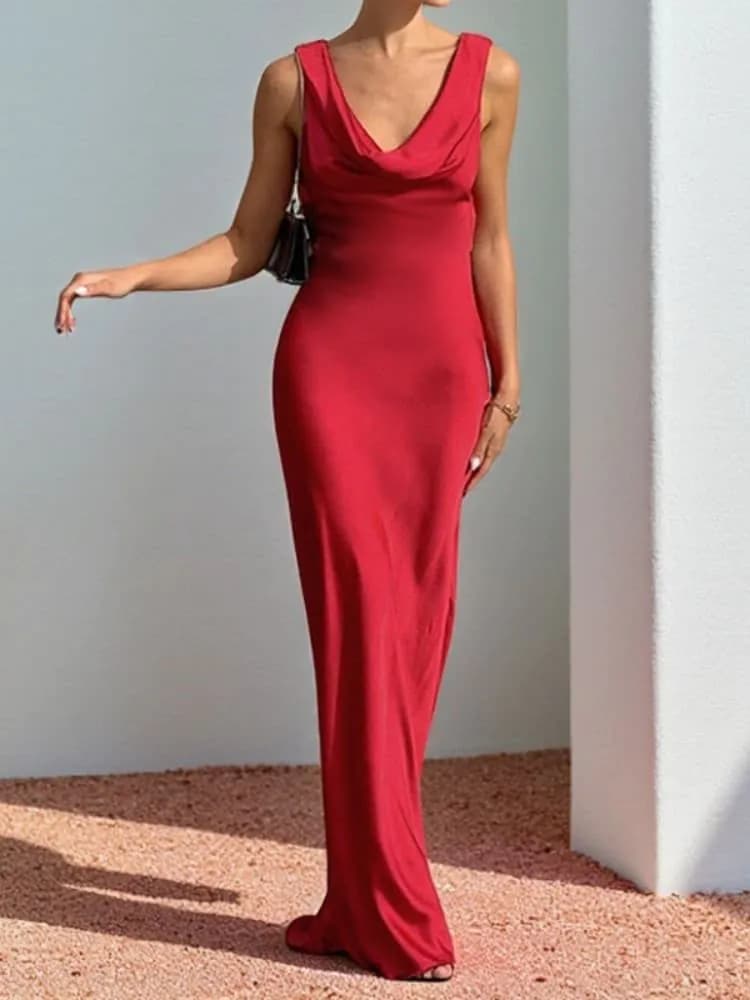 image-Deep Drape Neck Gown Dresses