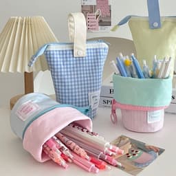 image-Foldable Standing Pencil Pen Case With Compartments Large Capacity Pencil Pouch Bag School Aesthetic Supplies For Girls Boys Adults