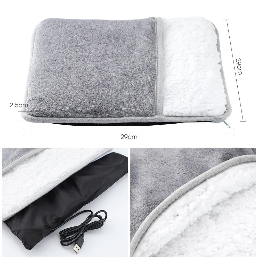 image-Winter Electric Foot Heating Pad USB Charging Soft Plush Washable Foot Warmer Heater Improve Sleeping Household Foot Warming Mat Electric Foot Warmer With Dual-Sided Heating Elements